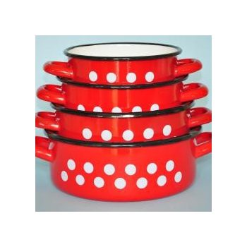 Zománcozott piros pöttyös lábas készlet.